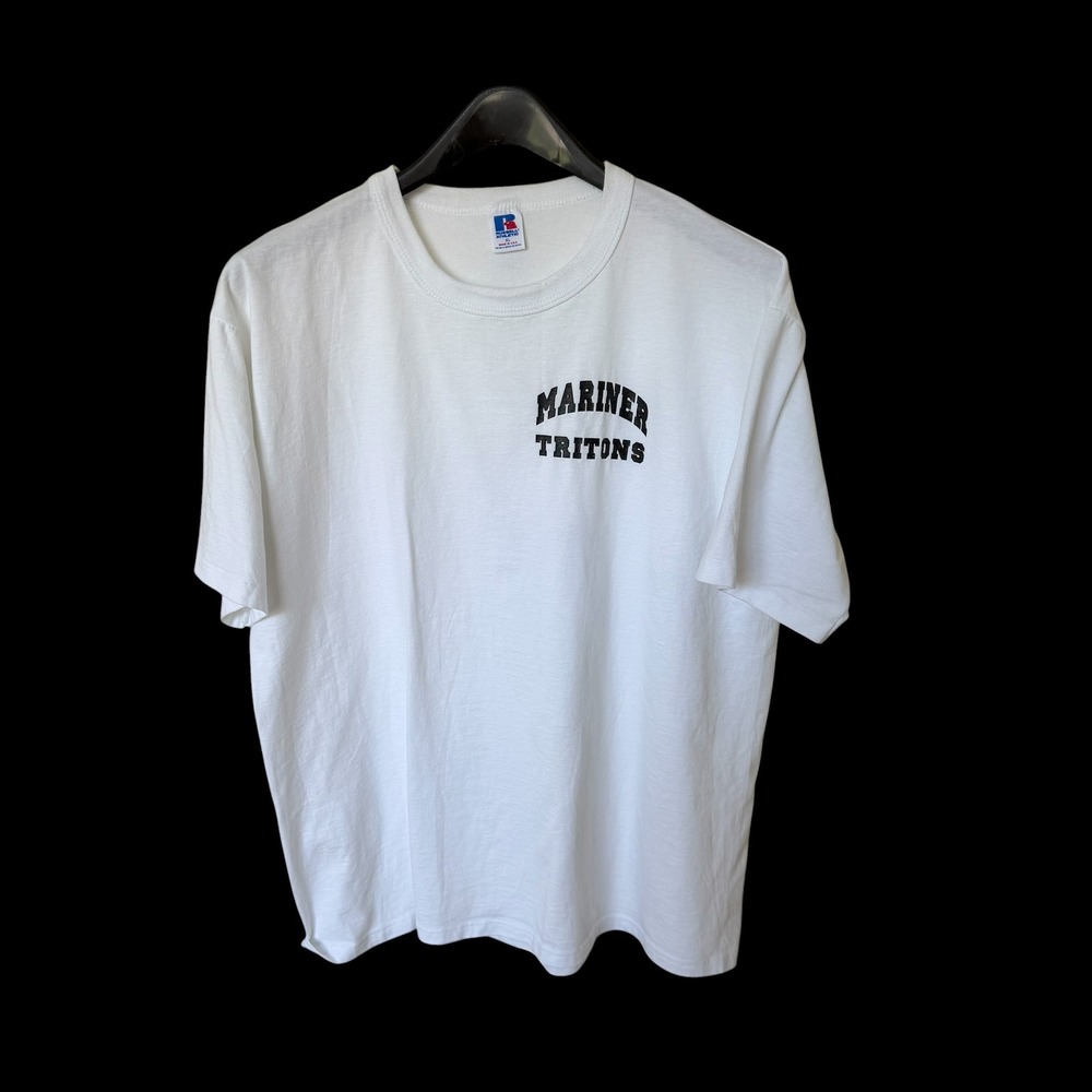 Vintage Russell Athletic Mariner Tritons White T-Shirt XL Made in USA 90s Mens